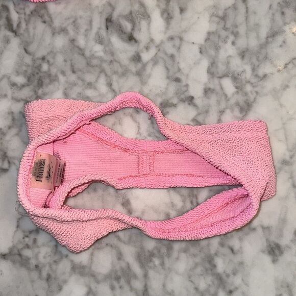 HUNZA G BUBBLEGUM PINK CRINKLE STRETCH GIGI BIKINI SET ONE SIZE FITS ALL - Picture 9 of 10